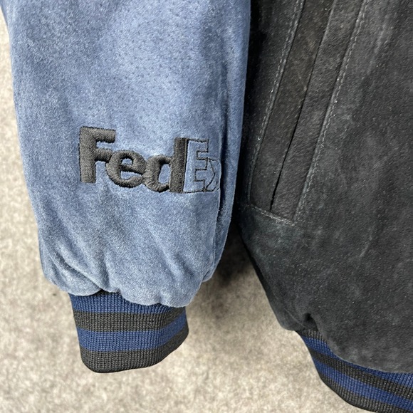 GIII & Carl Banks NFL FedEx Suede Leather Bomber‎ Jacket Mens Large Blue Black - Picture 4 of 13